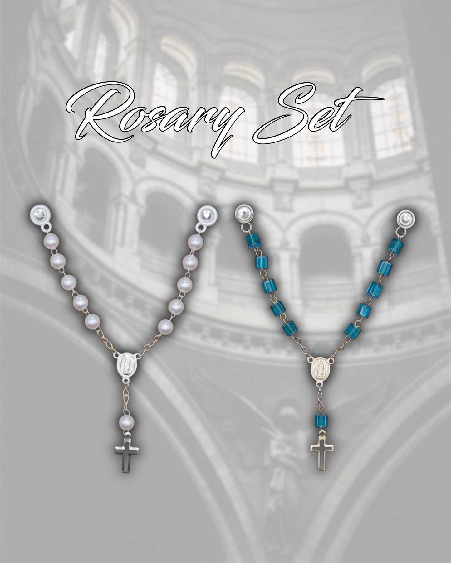 White & Blue Rosary Set